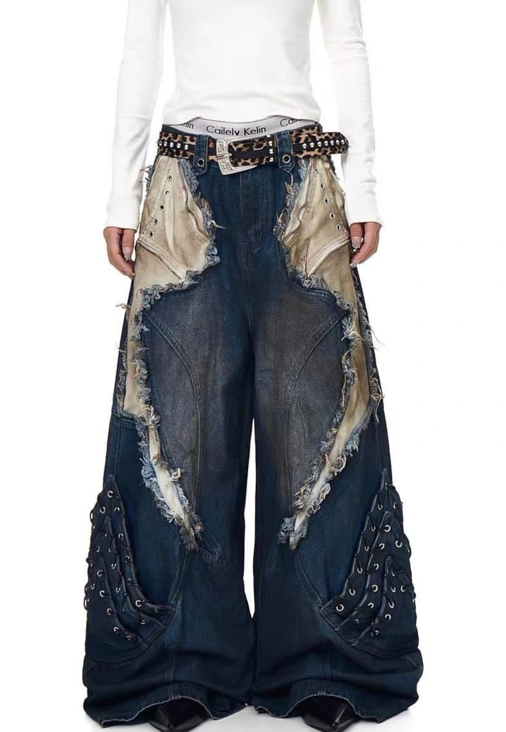 Avant-Garde Patchwork Denim Maxi Skirt