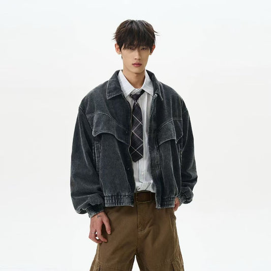 Corduroy Zip-Up Jacket – Charcoal Grey