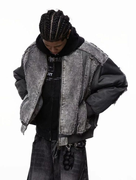 Grey Distressed Bomber (Non-Hooded)