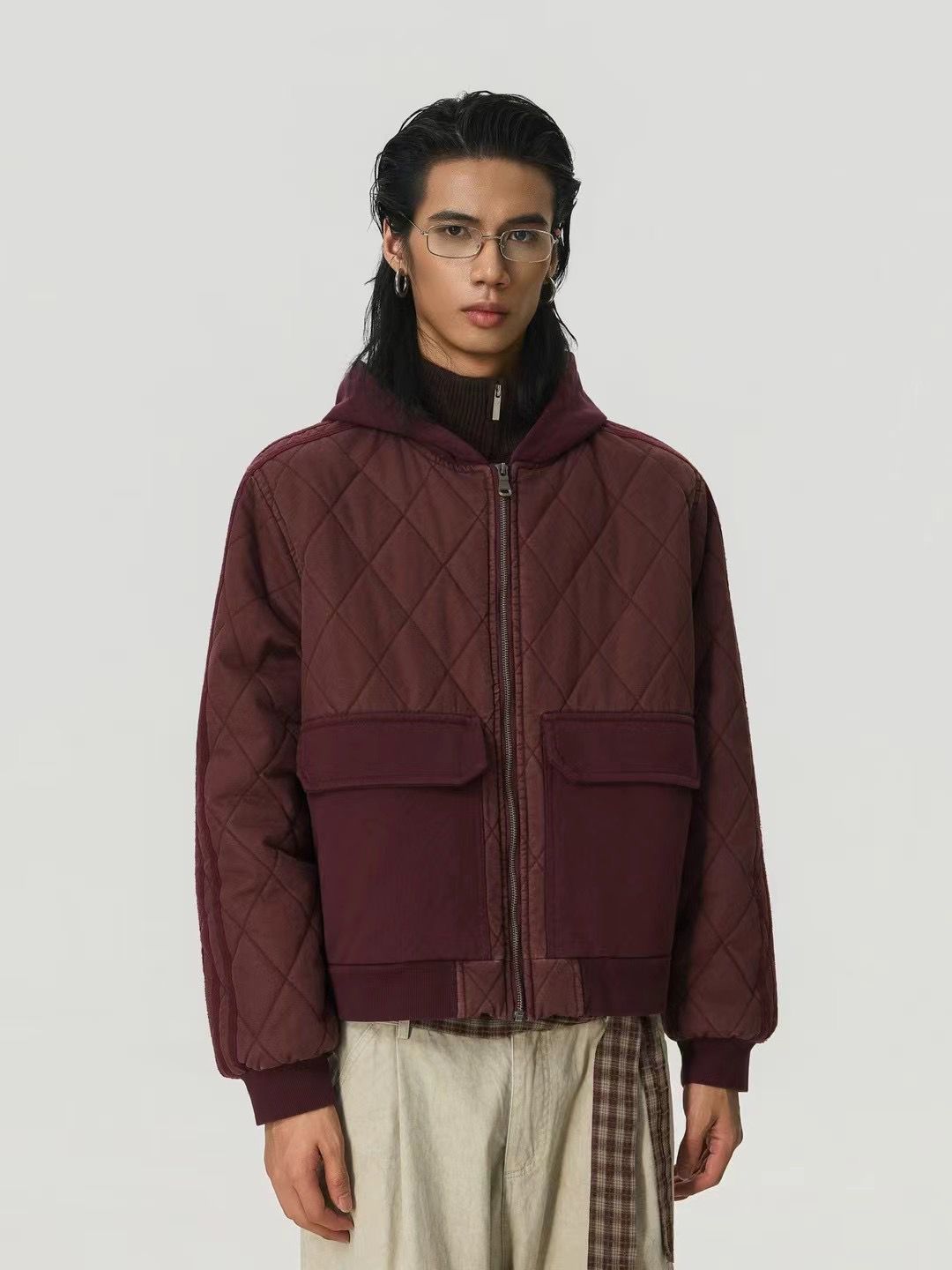 Quilted Zip front Jacket - Burgundy
