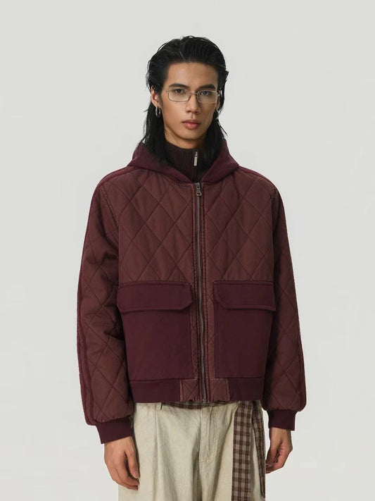 Quilted Zip front Jacket - Burgundy