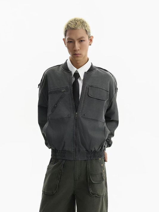 Utility Pocket Bomber Jacket – Charcoal Grey
