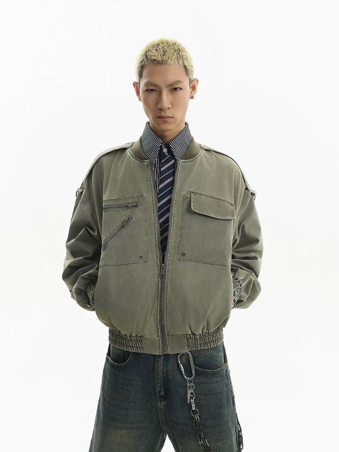 Utility Pocket Bomber Jacket – Olive Green