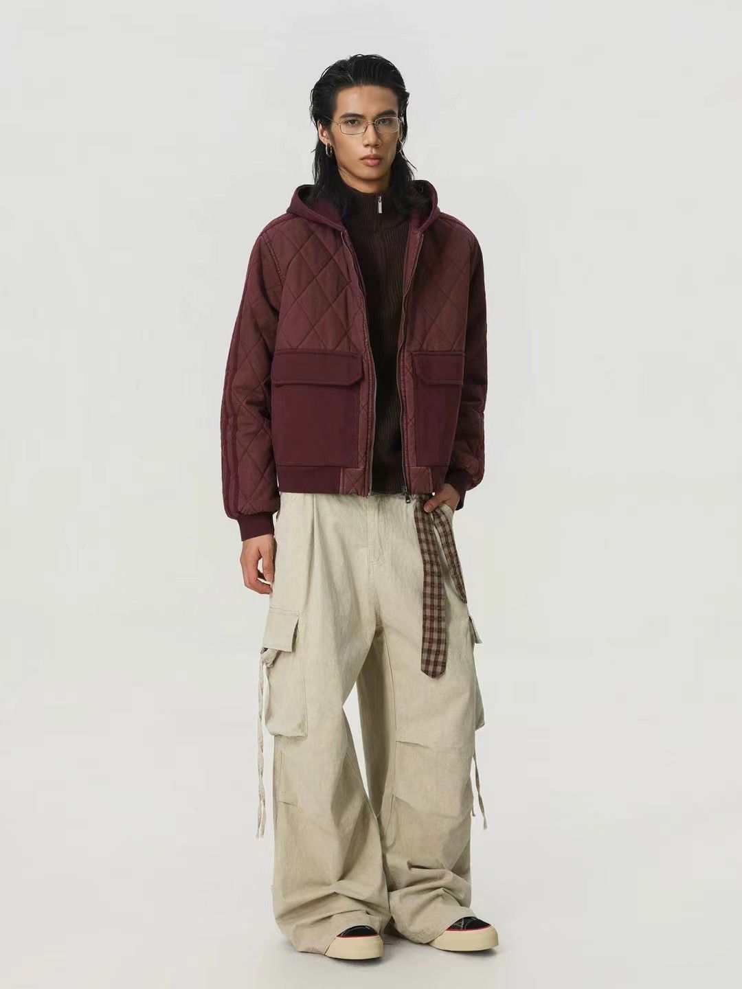 Quilted Zip front Jacket - Burgundy